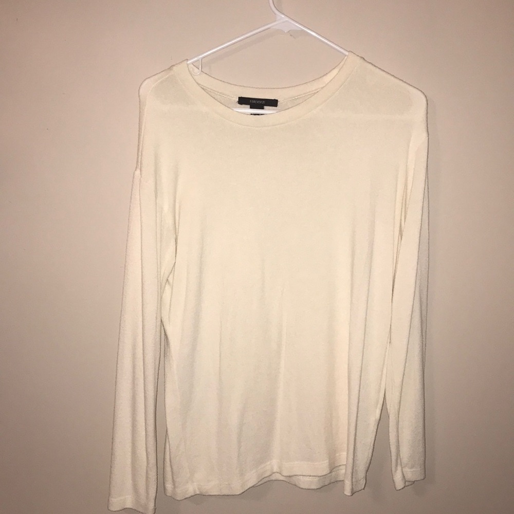 Cream Forever 21 Long-sleeve Fleece Top